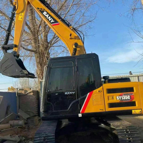 प्रयुक्त SANY SY135C 13.5T उत्खनन उपकरण पूर्ण सेवा इतिहास निर्माण खनन भूमि उत्खनन